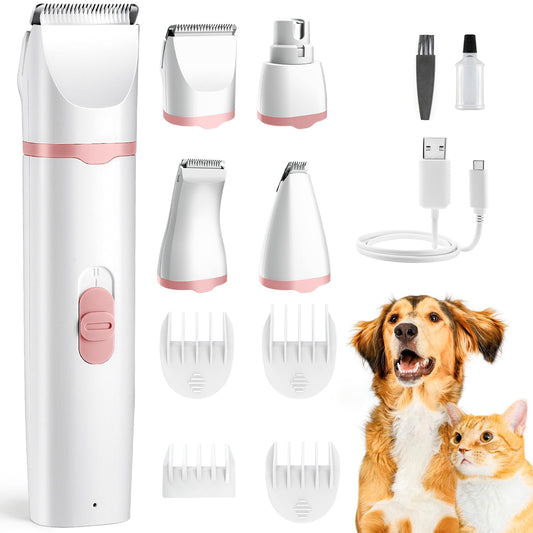 4 in 1 Electric Pet Grooming Kit - Hair Trimmer, Clippers, Nail Grinder for Cats & Dogs